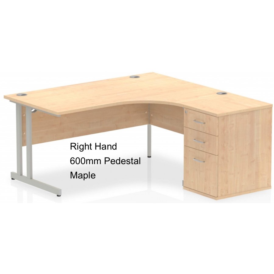 Rayleigh Ergonomic Corner Desk With 600mm Deep Pedestal - Cantilever Frame